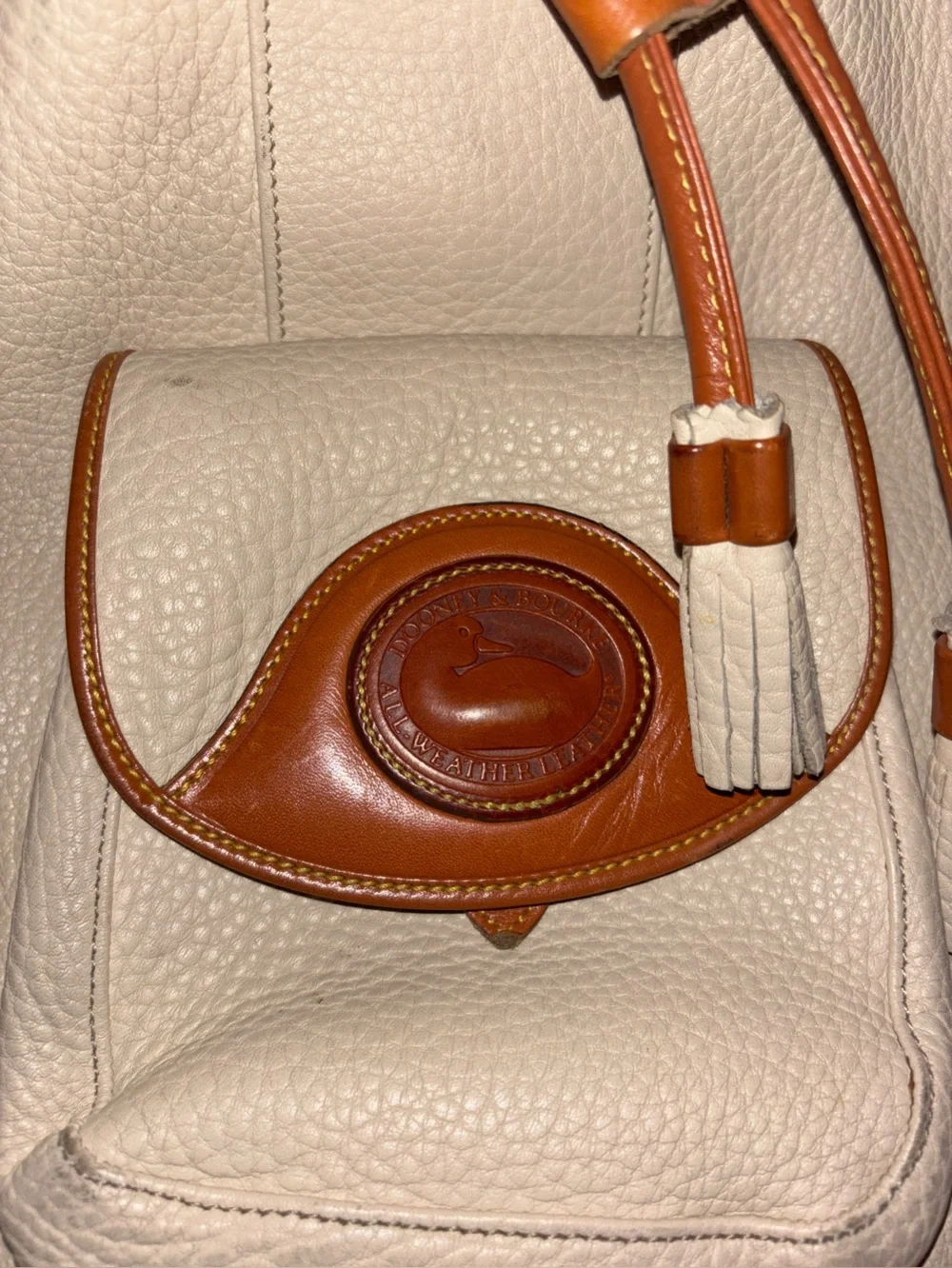 Vintage Dooney & Bourke AWL Drawstring Backpack Bone British Tan Leather USA